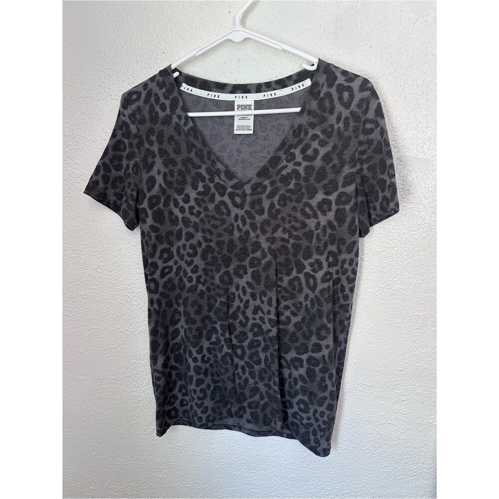 Victoria’s Secret PINK XS Sleepwear Sleep Shirt V Neck Leopard Print Gray Black
